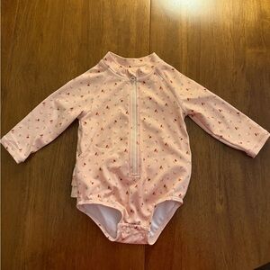 Janie and Jack Pink Floral Swimsuit with Ruffle Bottom